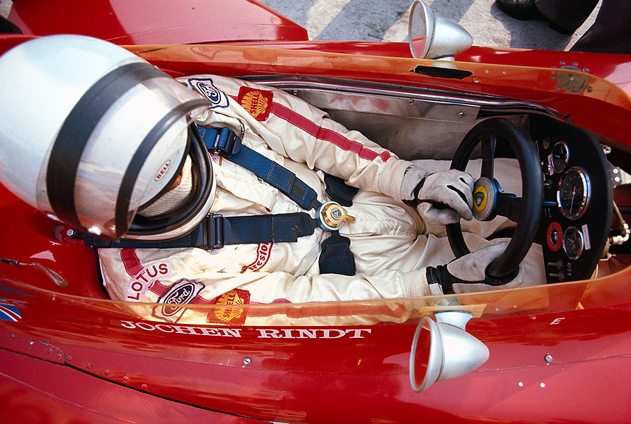 Jochen Rindt in the cockpit of his winning Lotus-Cosworth 72C, German GP Hockenheim 1970