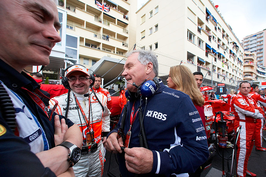 Williams' director of engineering Patrick Head with Ex-Williams and now Red Bull Racing technical director engineer Geoff Willis and a McLaren engineer