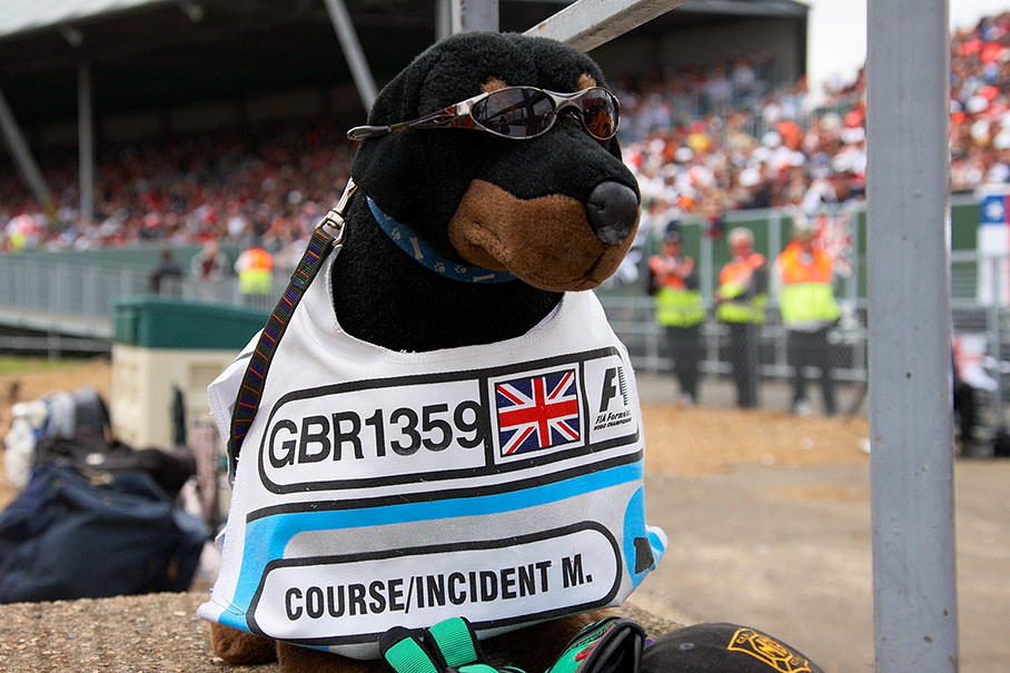 An official guard dog besides the track