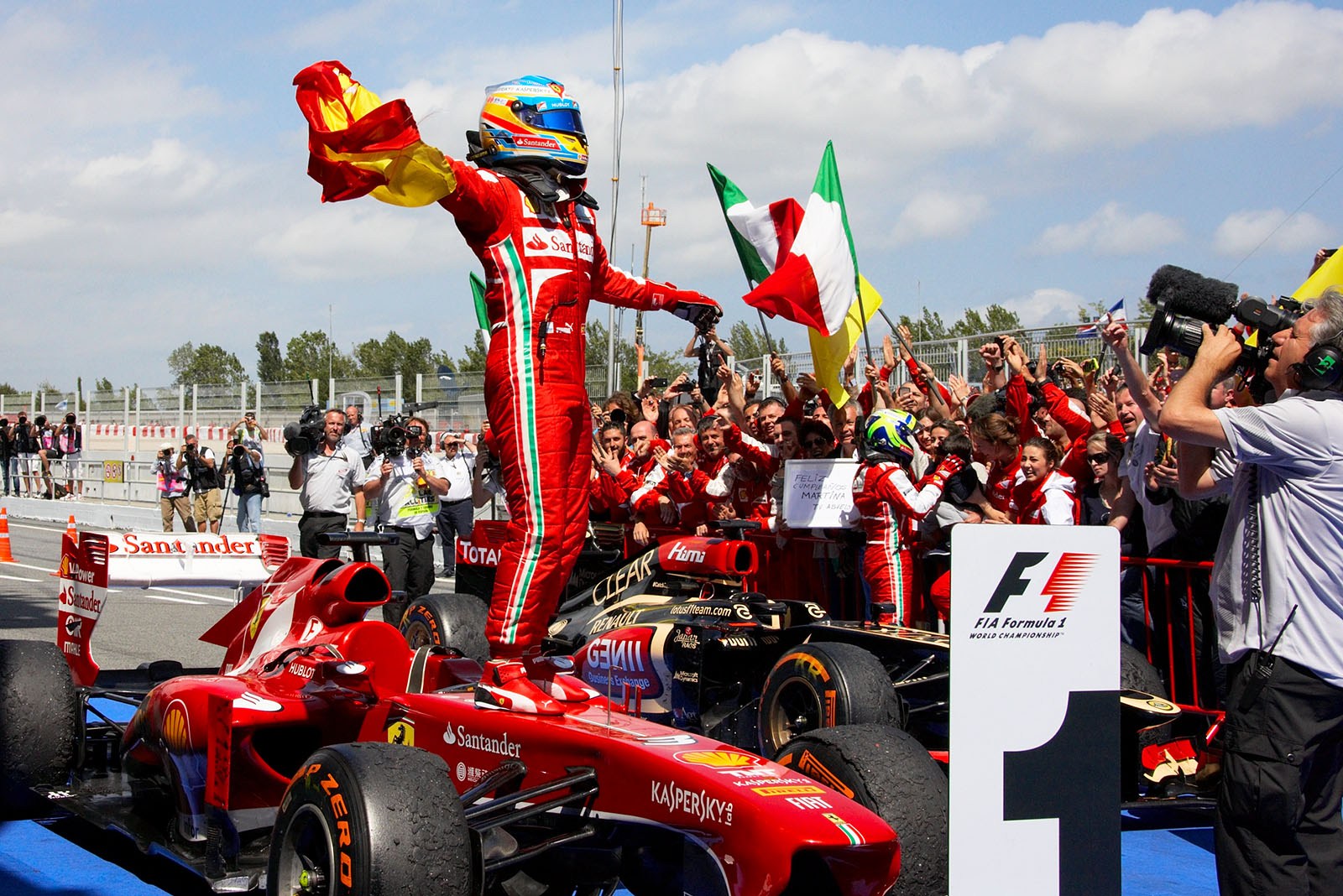 Spaniard Fernando Alonso, a delighted race winner for Ferrari, Spanish Grand Prix, Barcelona, 2013