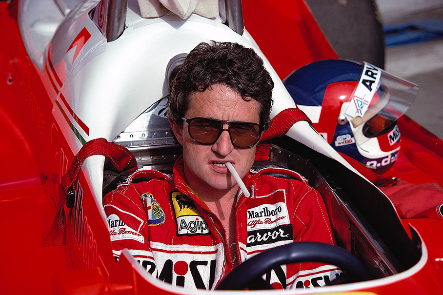 Patrick Depailler bites the straw of his drink bottle, Spanish GP 1980