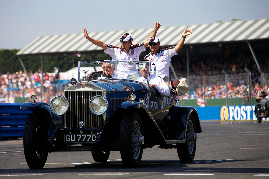 Jenson Button and Rubens Barrichello during drivers parade