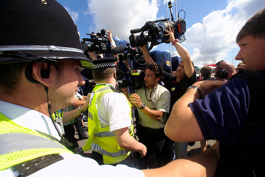 ... the Beckhams are protected by alert police forces against too demanding media representatives