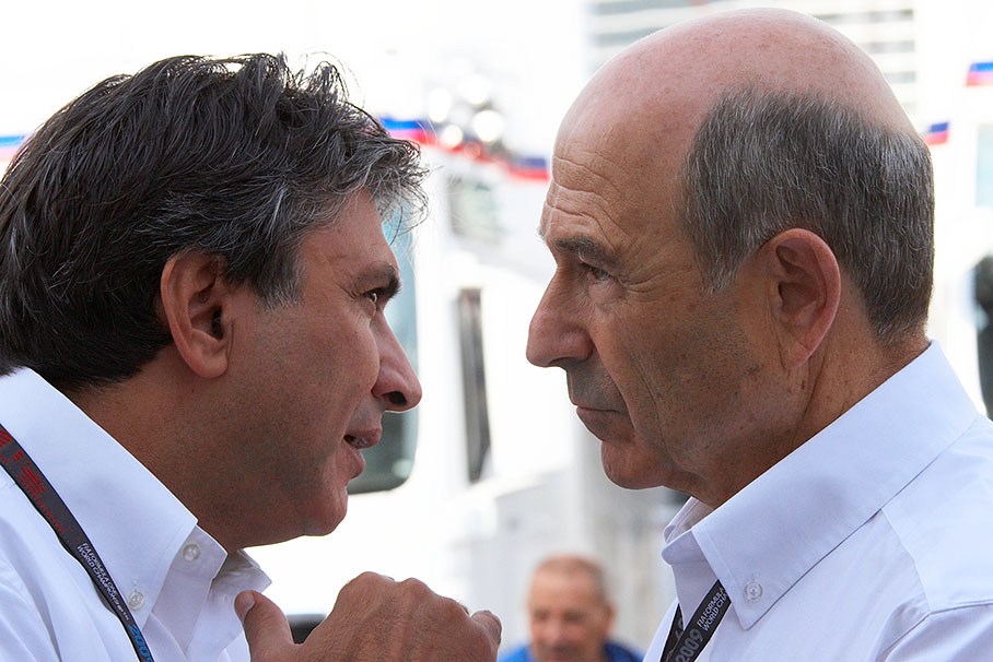 Formula One Management's Pasquale Lattuneddu speaks with Peter Sauber, who is trying hard to save his former team from worst consequences after BMW's withdrawal from Formula 1