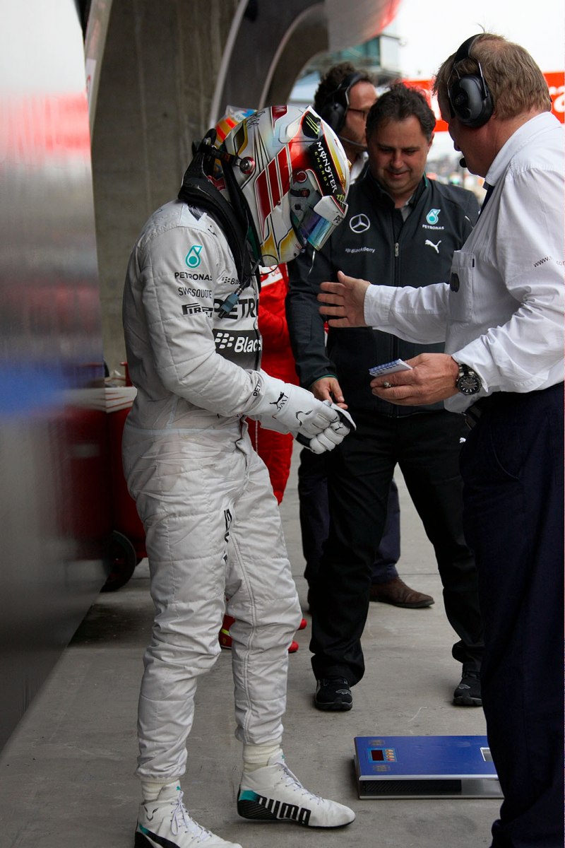 Weight control for winner Lewis Hamilton after the Chinese Grand Prix, 2014