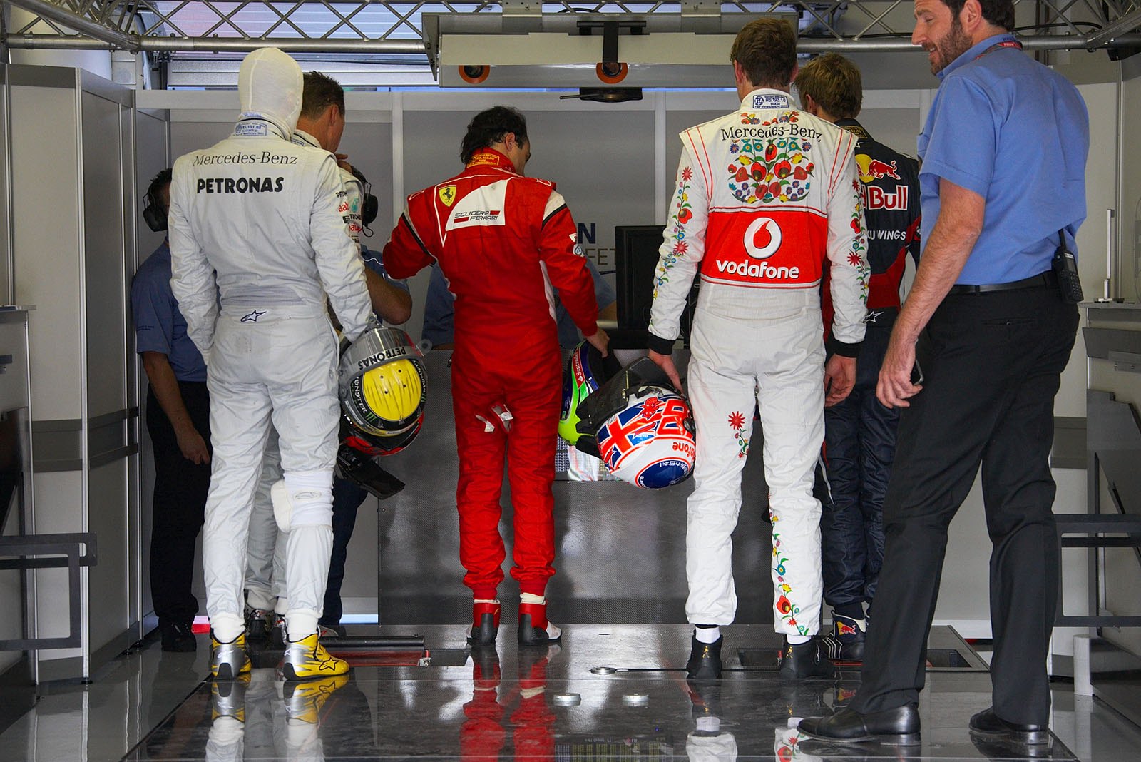The drivers come to the FIA scales after qualifying