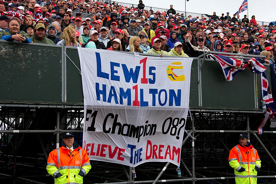 Hamilton fans support their idol with an optimistic banner