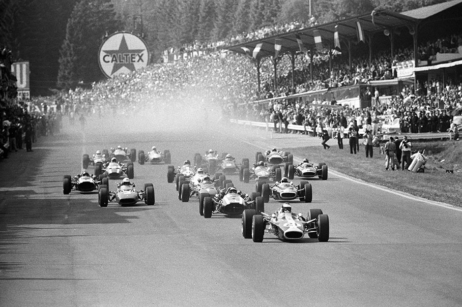 Jim Clark in front of the start fields