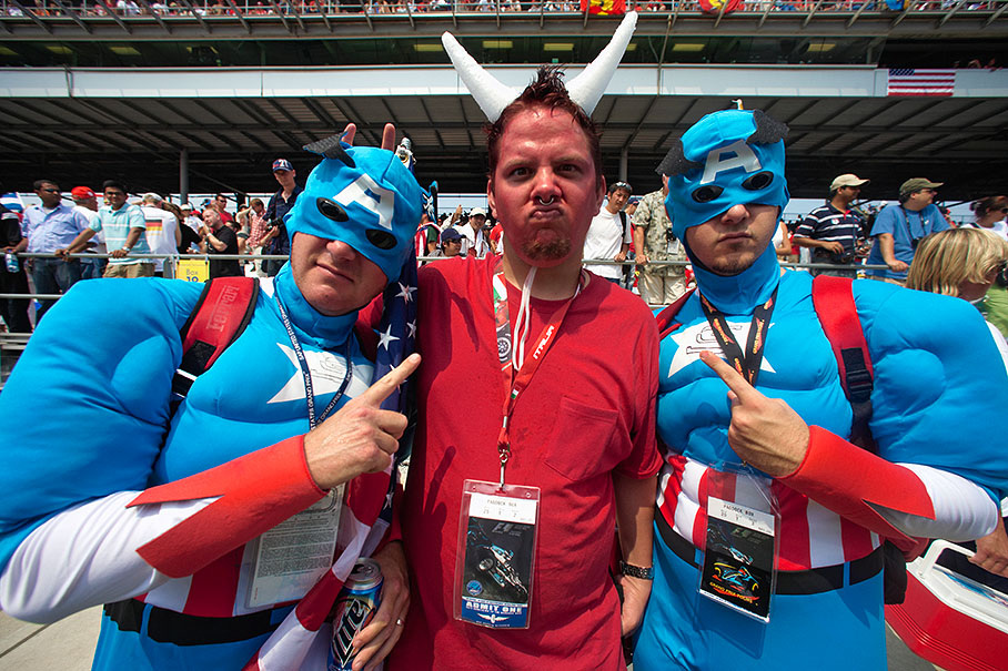 American super heroes posing with a red devil