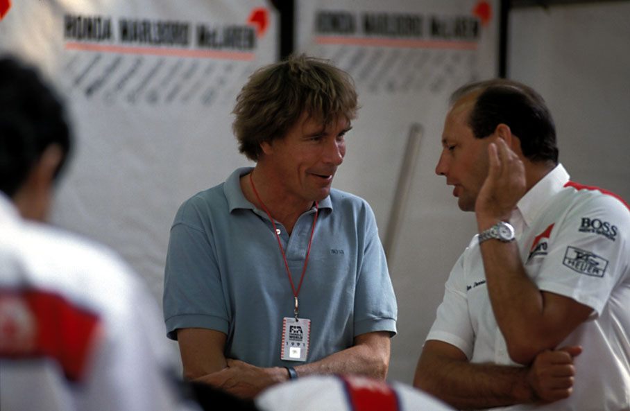 James Hunt visits Ron Dennis in McLaren pits
