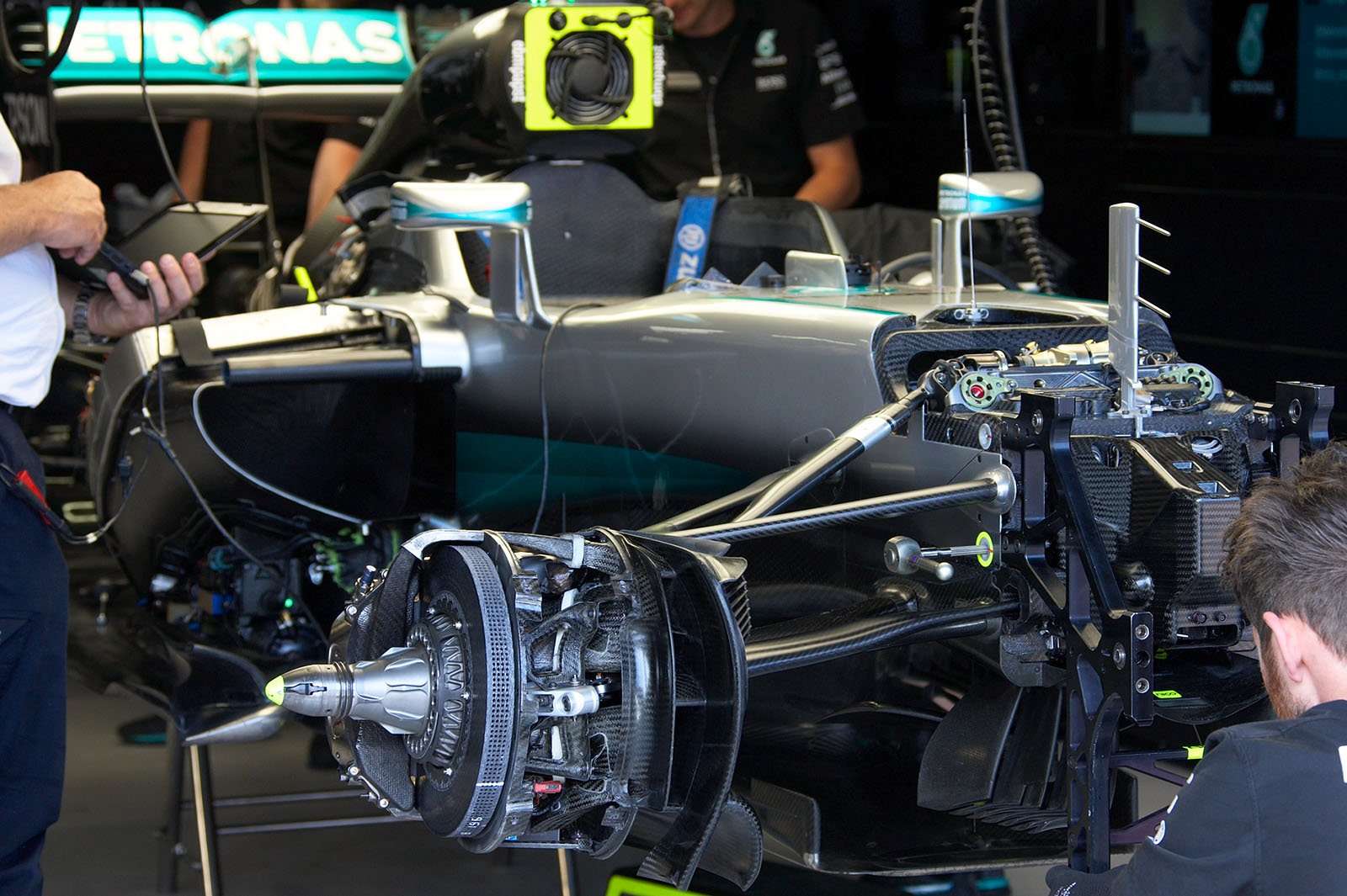 Mercedes F1 car in pits