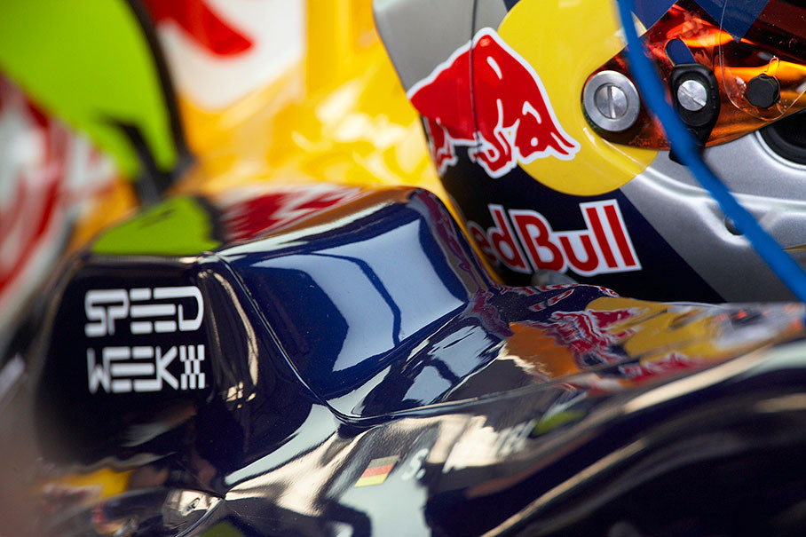 Detail of Vettel's removable cockpit inset in Red Bull pits