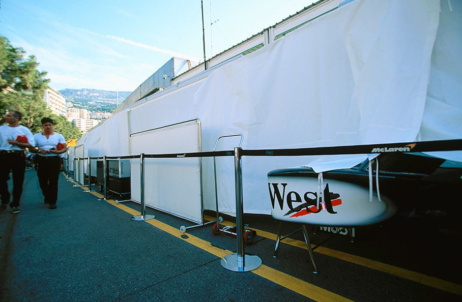 Covered McLaren pit