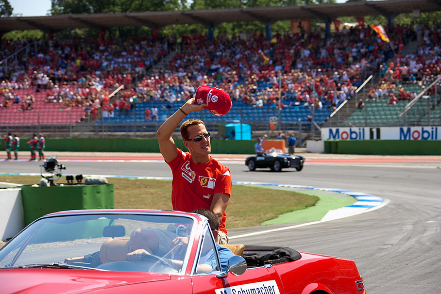 Michael Schumacher waving to his fans