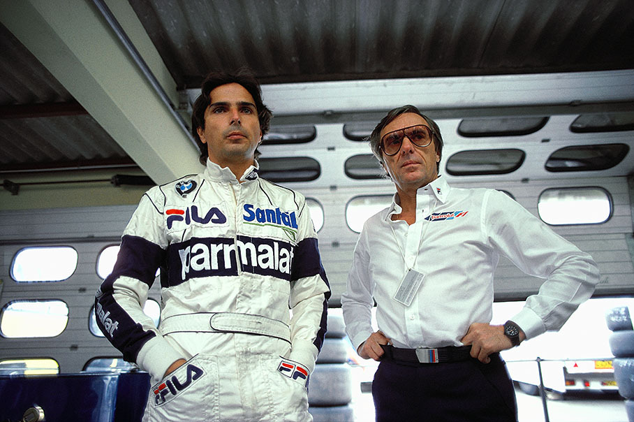 Brabham-BMW driver Nelson Piquet with team owner Bernie Ecclestone