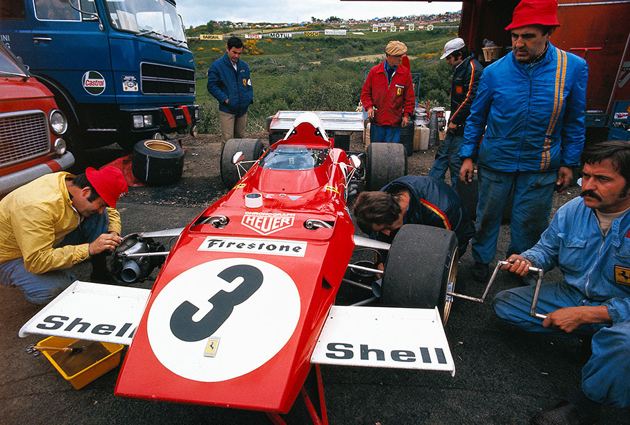 Jacky Ickx' Ferrari 312B2 in the paddock