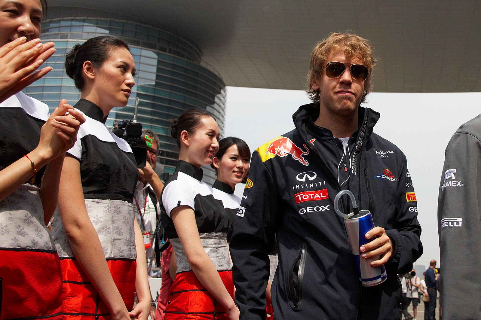 Sebastian Vettel walks to drivers parade