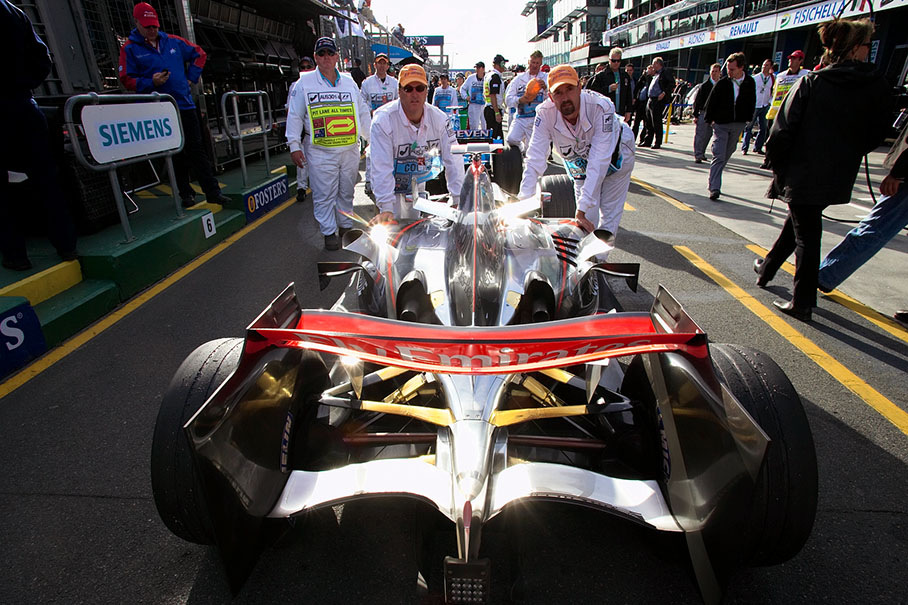 A shiny McLaren on its way to the scrutineers