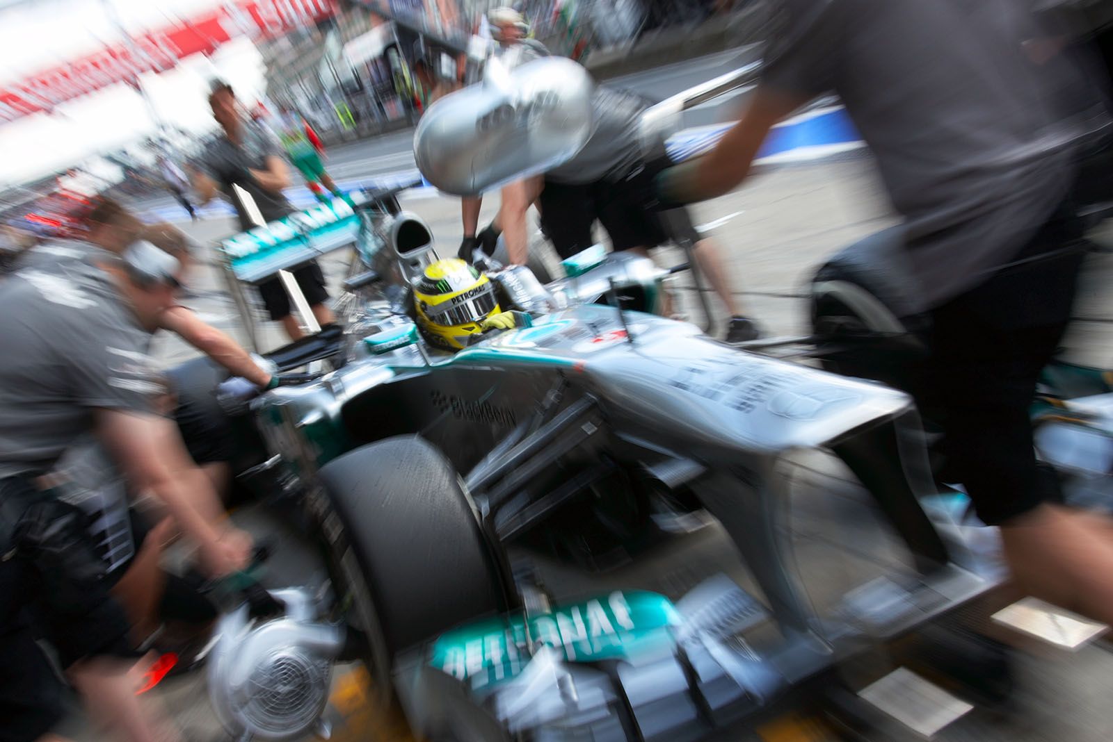 Nico Rosberg, Mercedes GP, practises pit stops