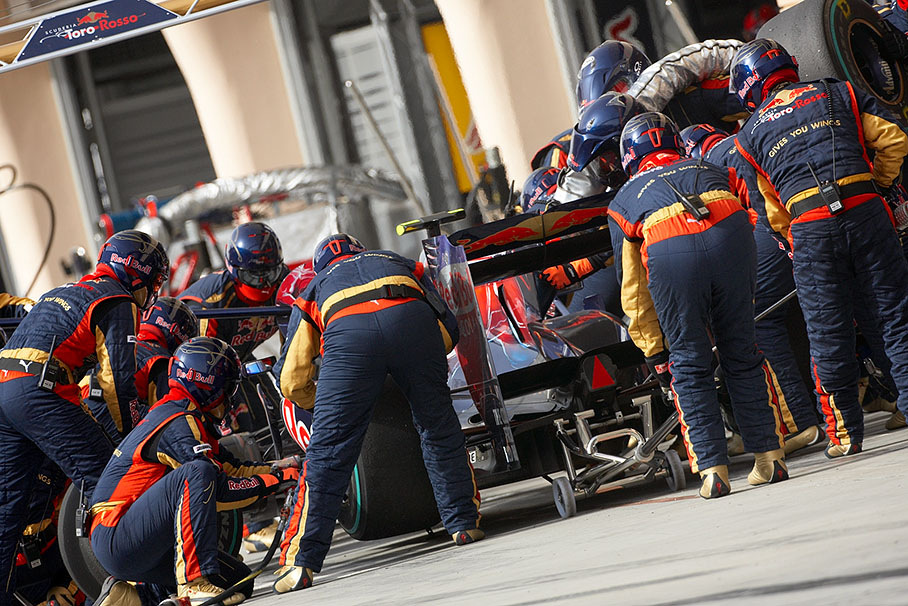 Sebastien Buemi in Toro Rosso pits