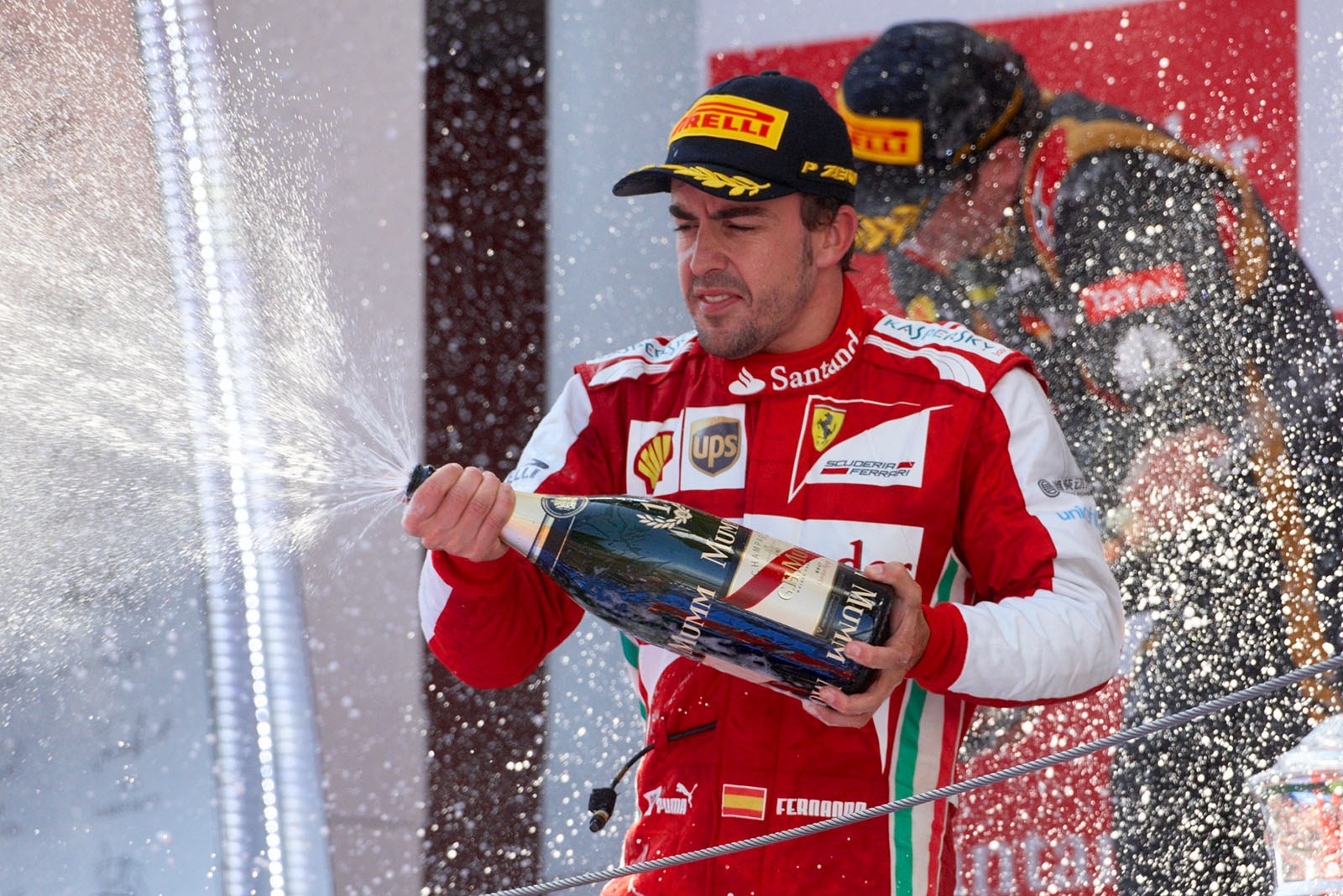 Grand Prix winner Fernando Alonso on the podium, Spain, Barcelona, 2013