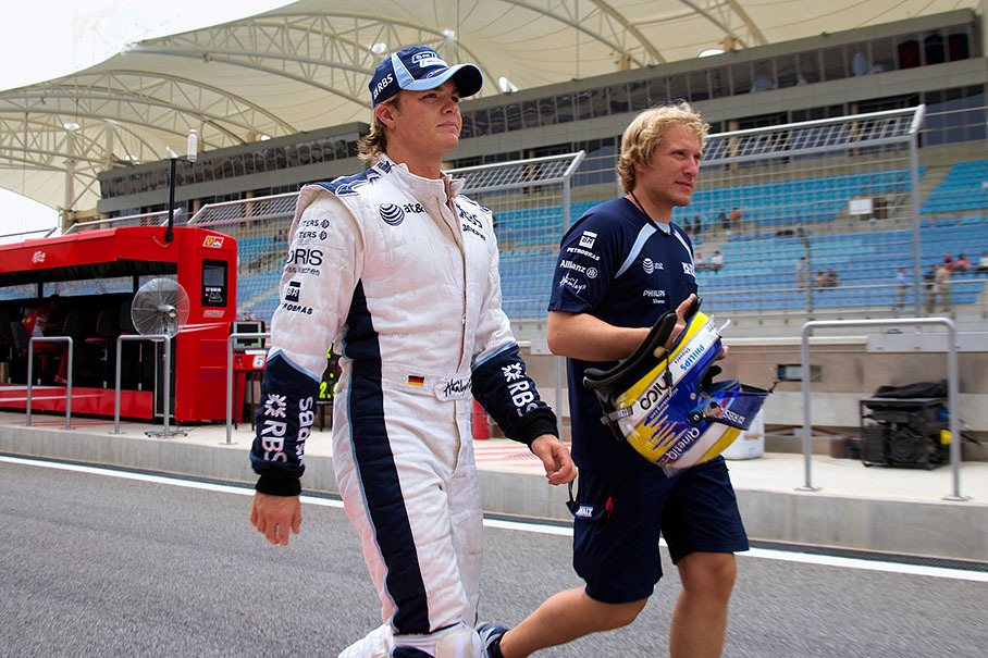 Nico Rosberg and his physio Oliver Fengler on their way to Williams pits
