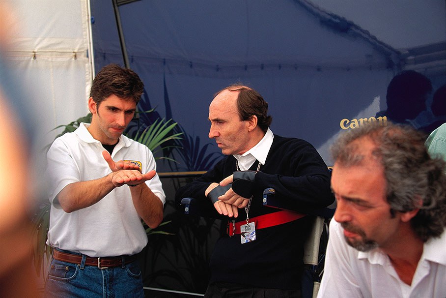 Damon Hill explains a move to his boss Sir Frank Williams