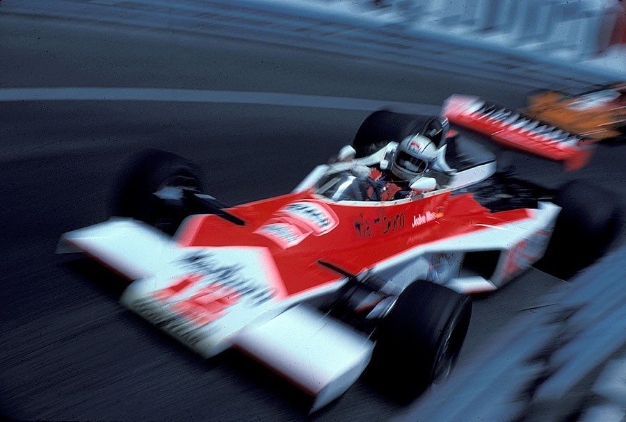 Jochen Mass on McLaren-Cosworth M23