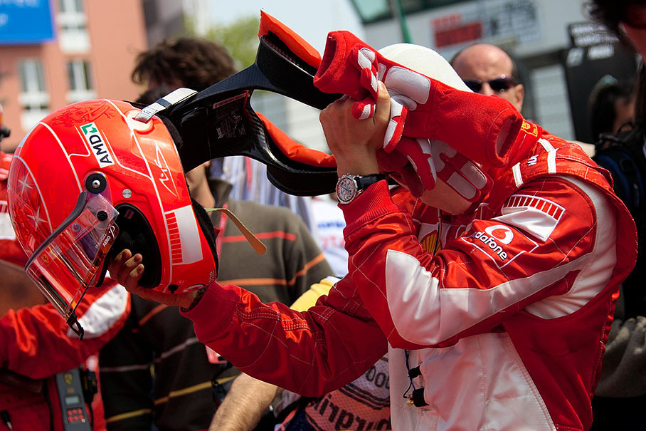 Michael Schumacher with his HANS device