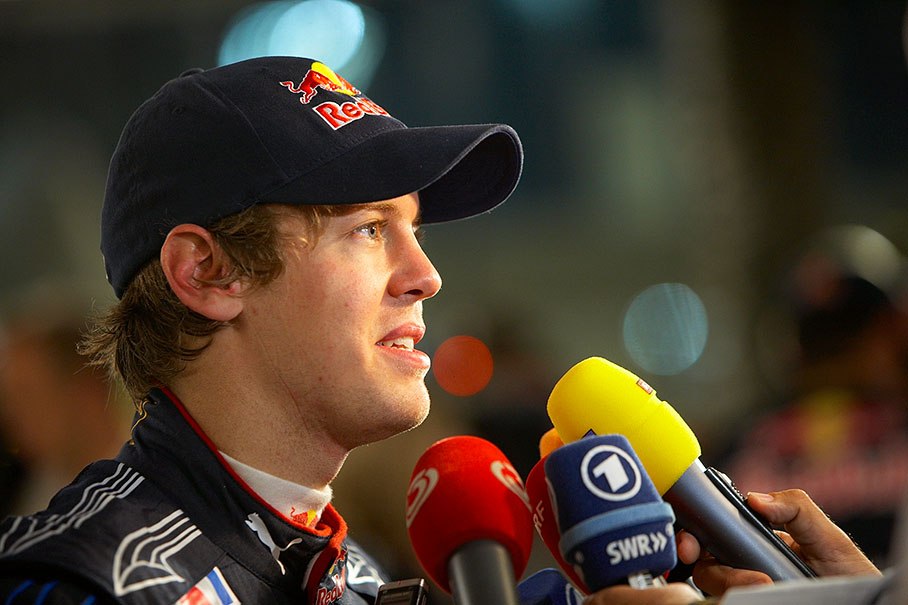 Abu Dhabi's first Grand Prix winner Sebastian Vettel gives interviews after the race