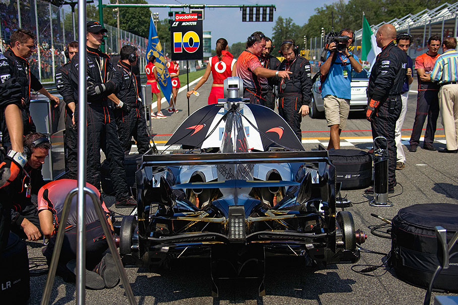 Montoya's McLaren on the grid.