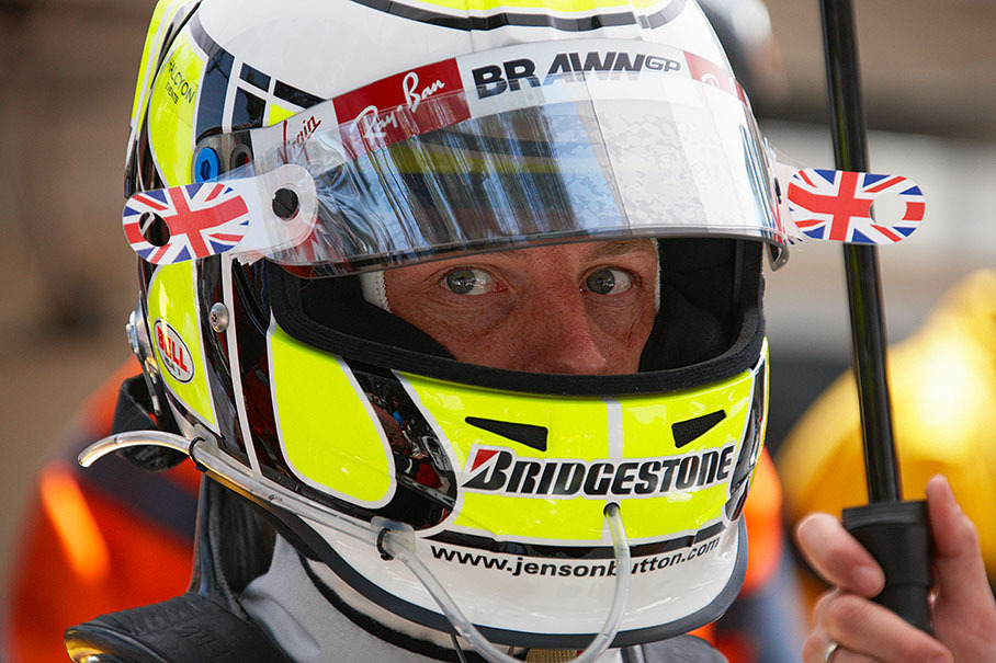 Brawn GP's Jenson Button concentrates before the race