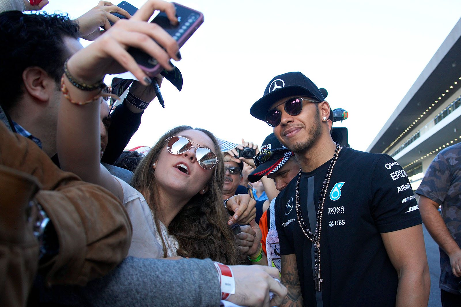 Calmly looking Lewis Hamilton
