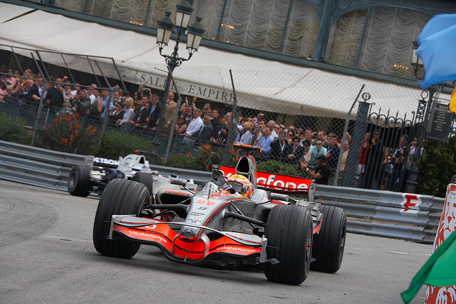 Race winner Lewis Hamilton greets the audience in front of Casino