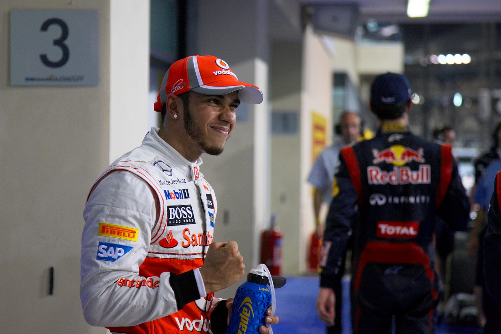 A happy pole setter Lewis Hamilton of McLaren after qualifying