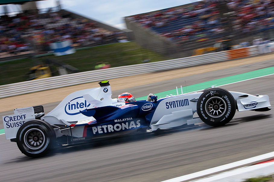Robert Kubica slows his BMW Sauber car down