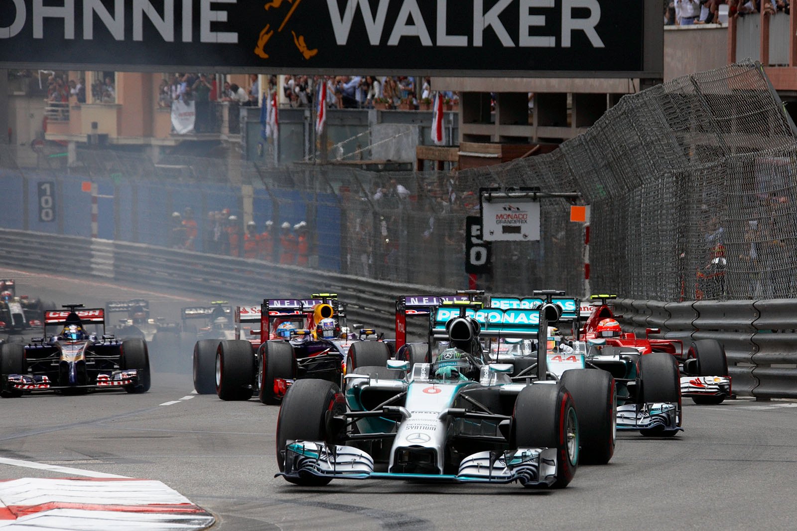 Nico Rosberg, Mercedes, gets away clearly at the start, Monaco Grand Prix, 2014