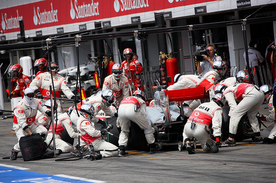 Jenson Button stops at McLaren Mercedes pits