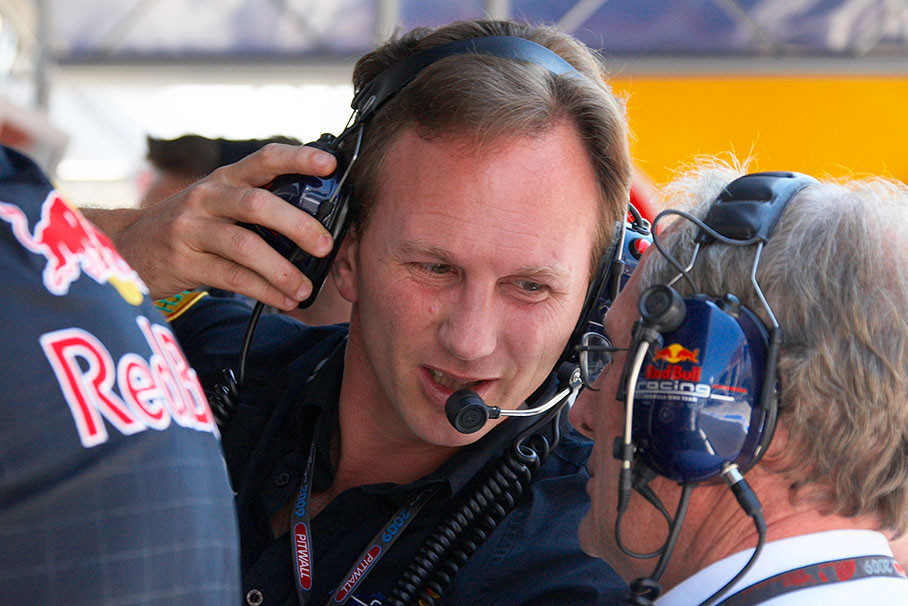 Red Bull team boss Christian Hornet speaks with advisor Dr. Helmut Marko