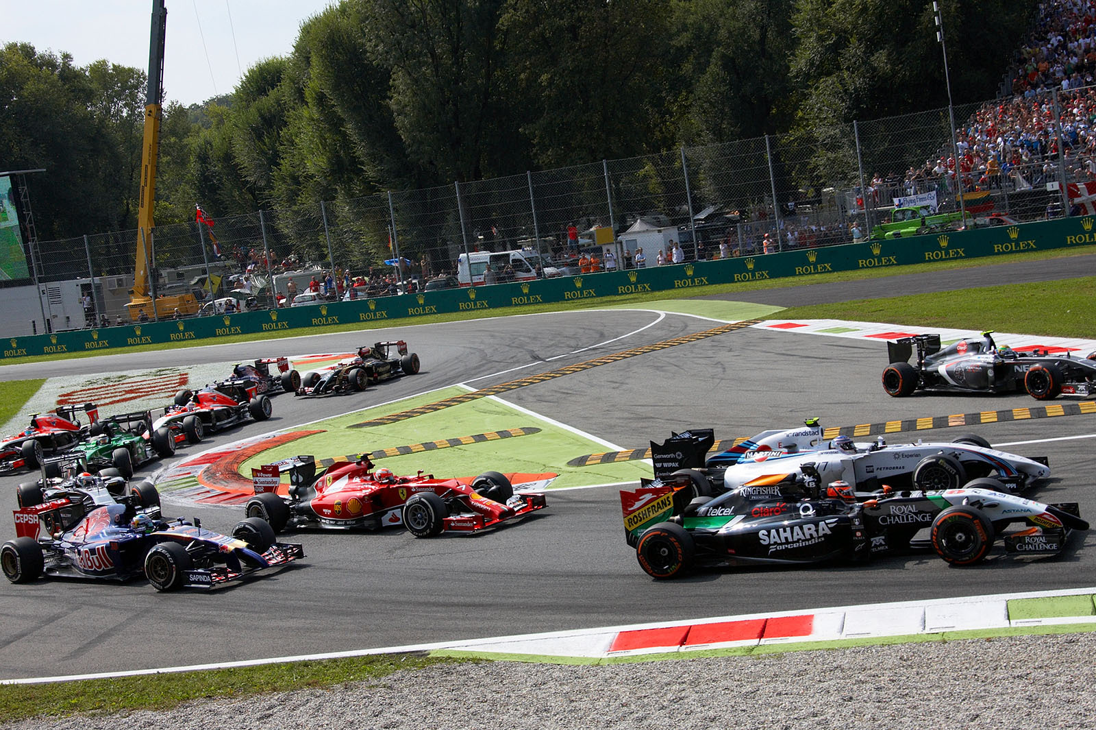 Midfeeld race through 1st chicane, with Hulkenberg, Bottas, Raikkonen and Vergne, Italian Grand Prix, Monza, 2014