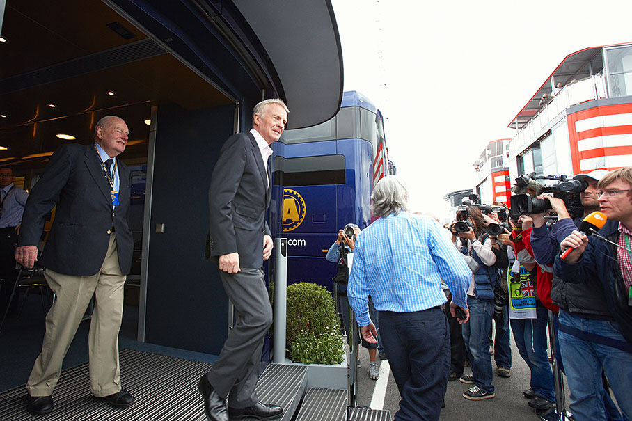 FIA president Max Mosley meets the international press in front of the FIA motorhome