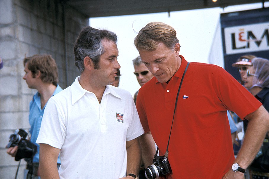 Roger Penske chats with Dan Gurney
