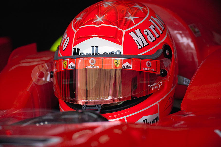 Michael Schumacher in the second before exiting his pit