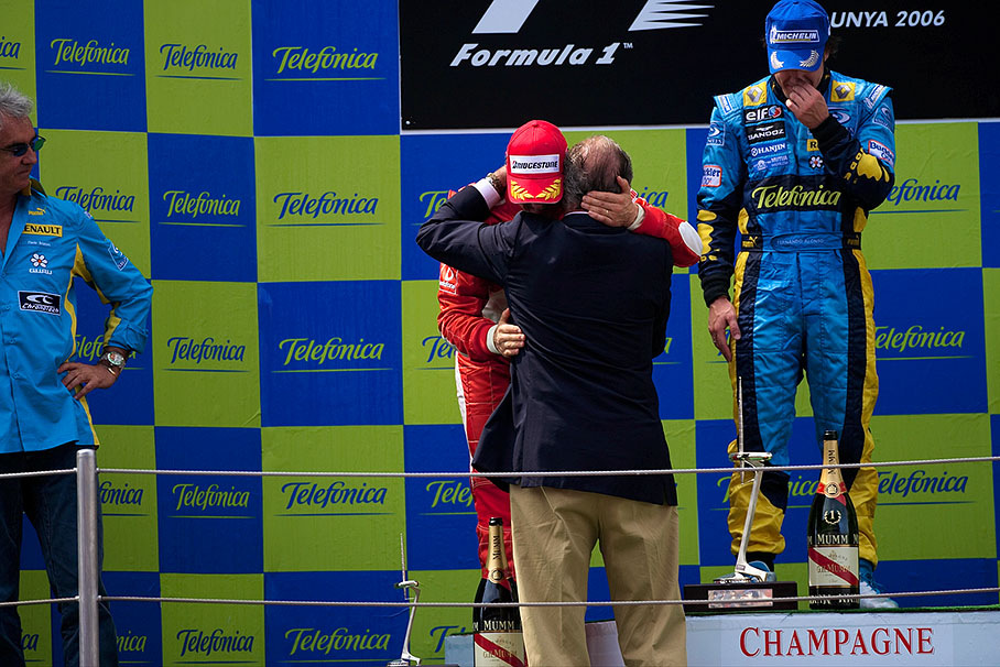 Michael Schumacher being caressed by the King of Spain