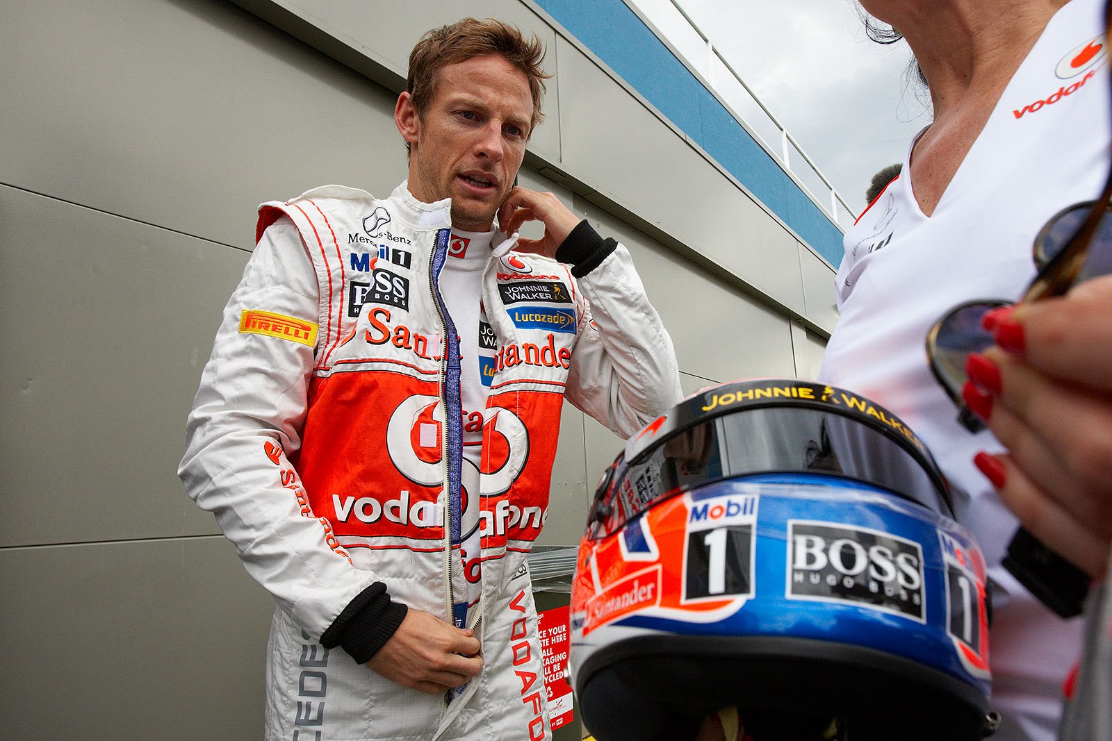 Jenson Button of McLaren gets ready for the drivers presentation