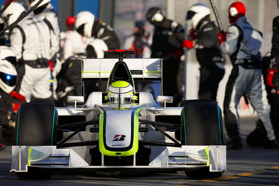 Jenson Button out of pits