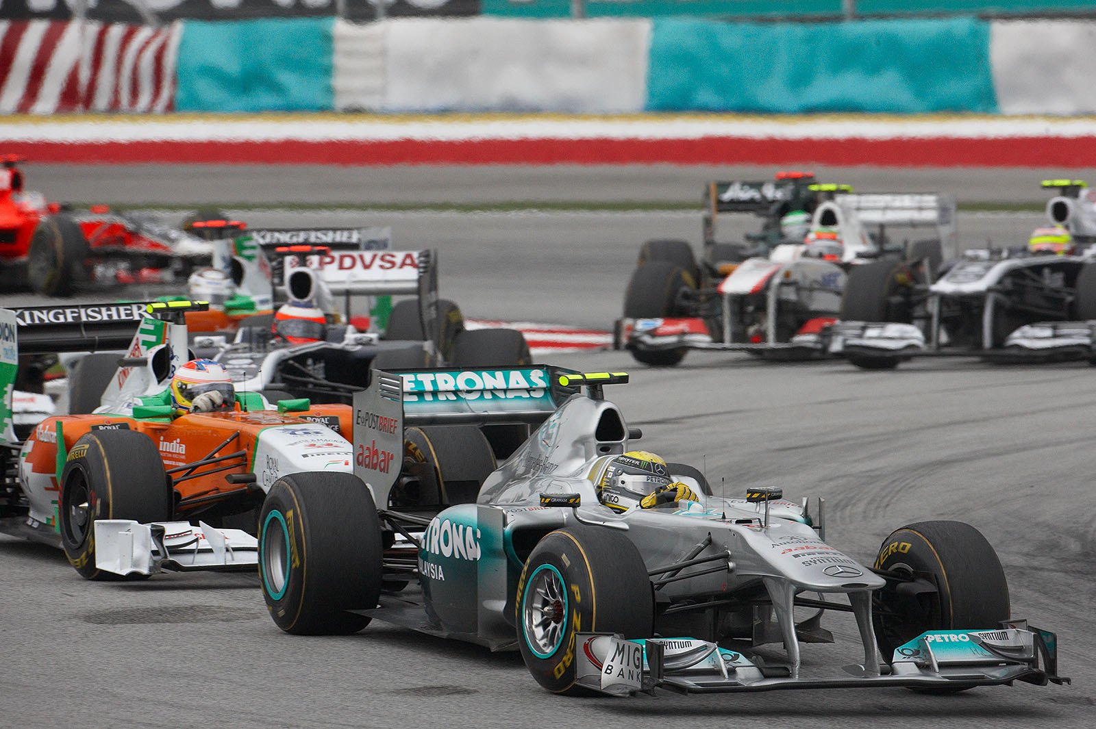 After a not too good start, Nico Rosberg's Mercedes lines up in the middle of the field