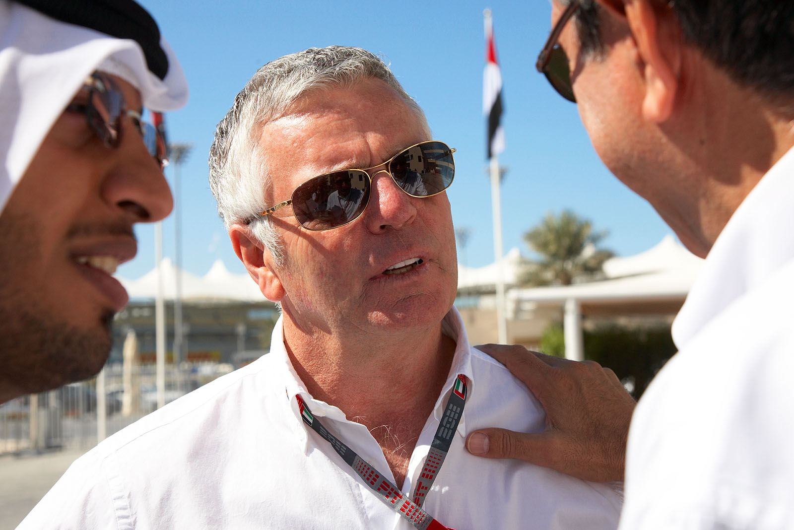 FIA race steward and former Formula 1 driver Derek Warwick looks at Pasquale Lattuneddu