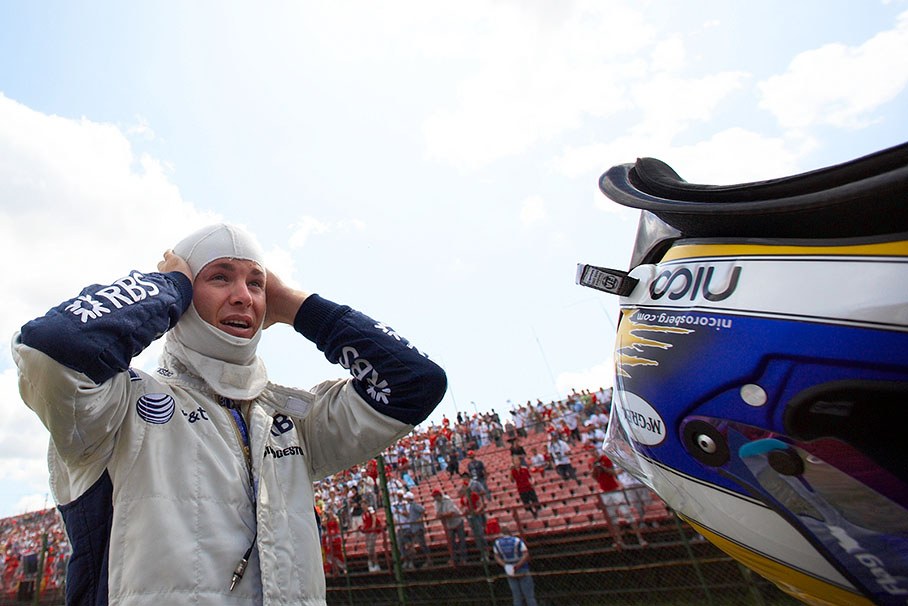 Nico Rosberg puts his balaclava on