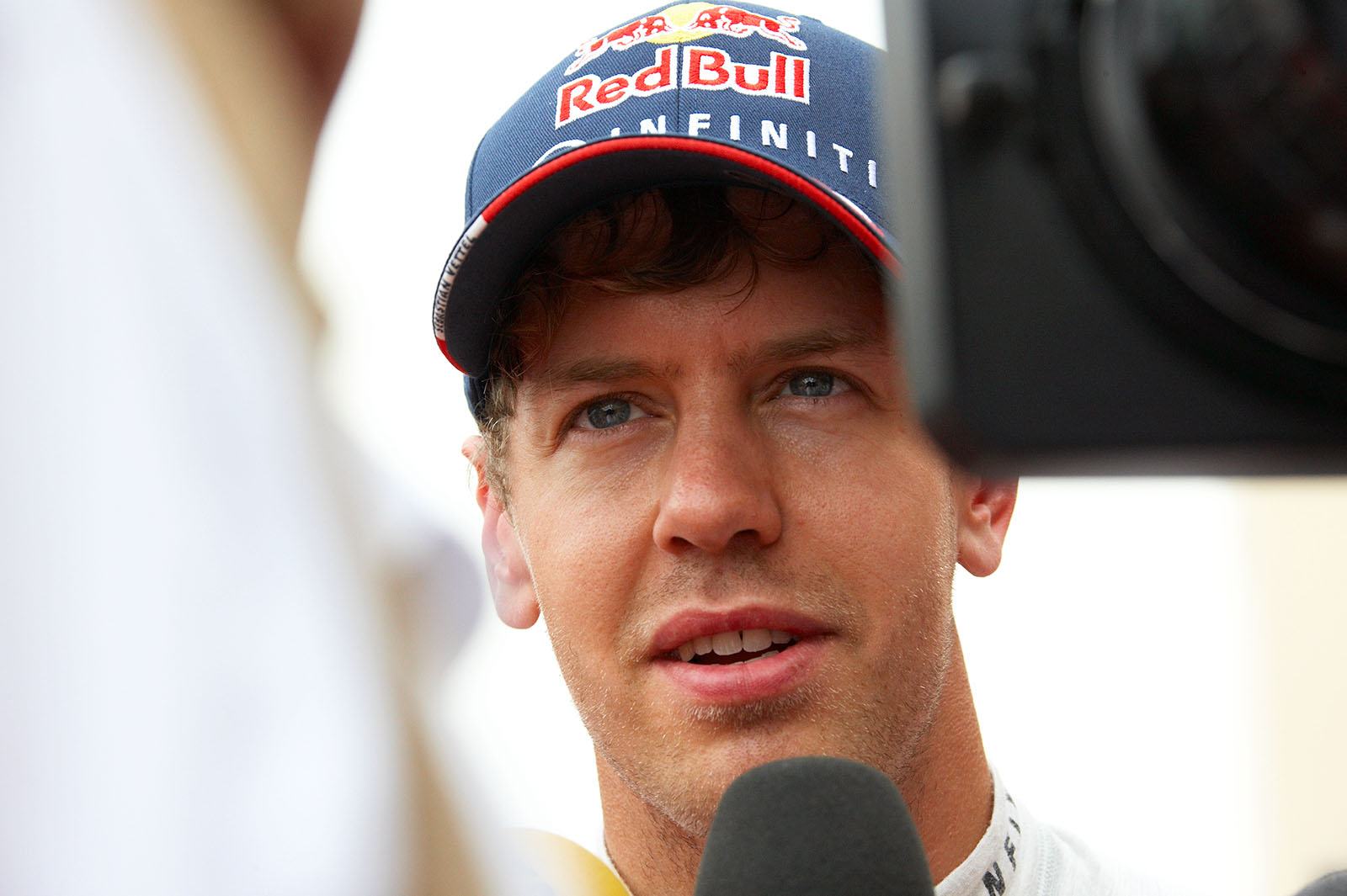 Sebastian Vettel, Red Bull Racing, qualifies as third on the grid and answers questions of the journalists